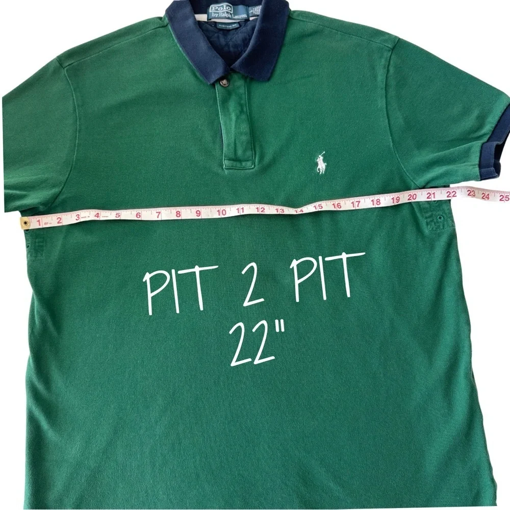 Polo Ralph Lauren Men’s Vintage Green Polo L‎ Navy Collar Zip Snap Closure EUC